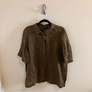 Lafayette 148 New York Button Down Blouse in Brown Extra Large